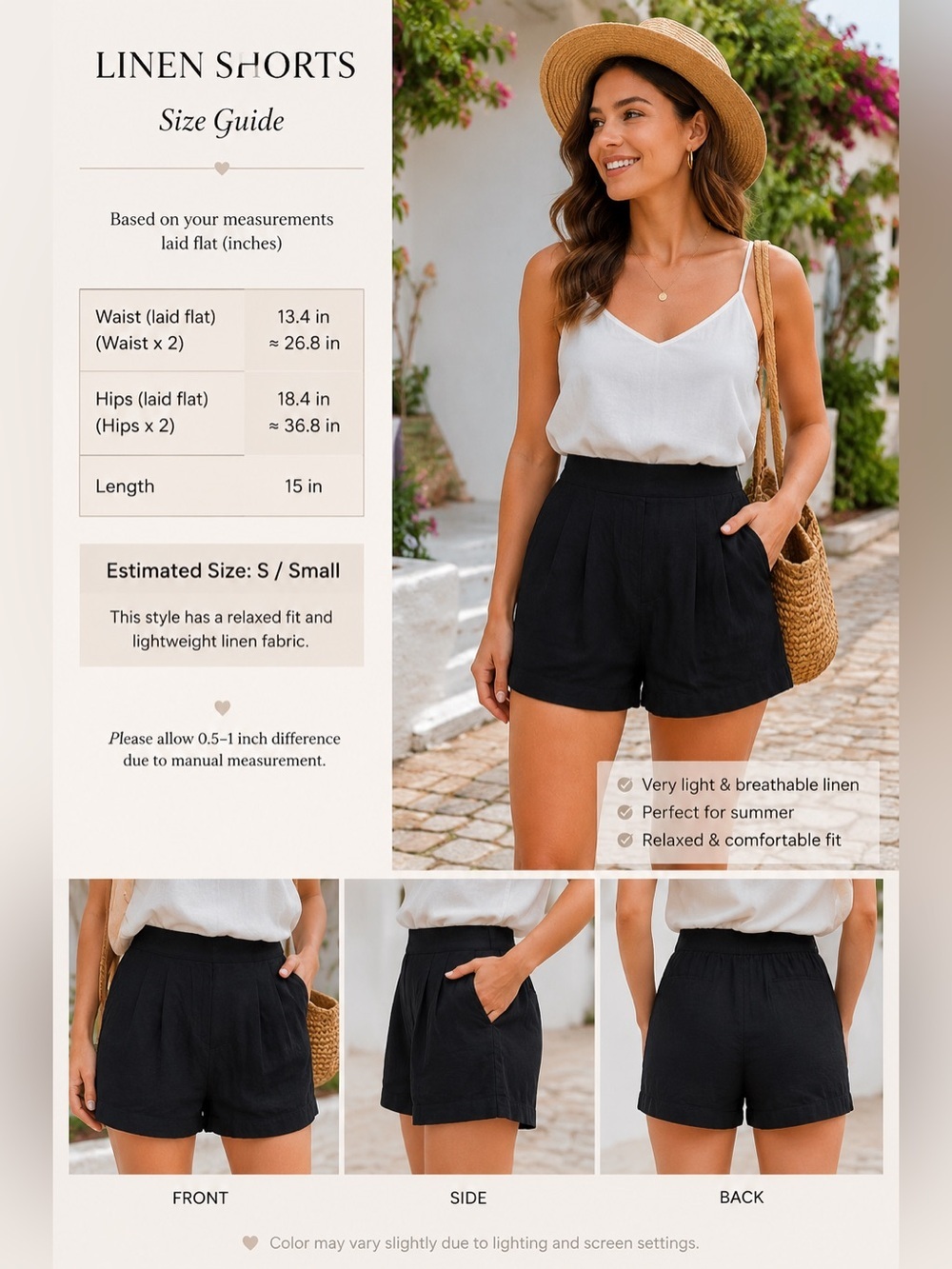 BNWOT Black Linen Blend High-Waisted Shorts – Size S